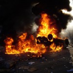 Car burns during Vancouver Stanley Cup riot, 15 June 2011. © Copyright 2011 Craig Hartnett.