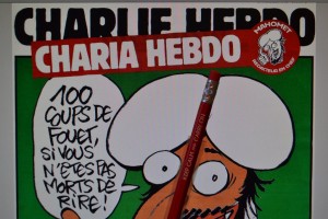 "Charia Hebdo" cover defaced with a "Keep Calm and Carry On" pencil.