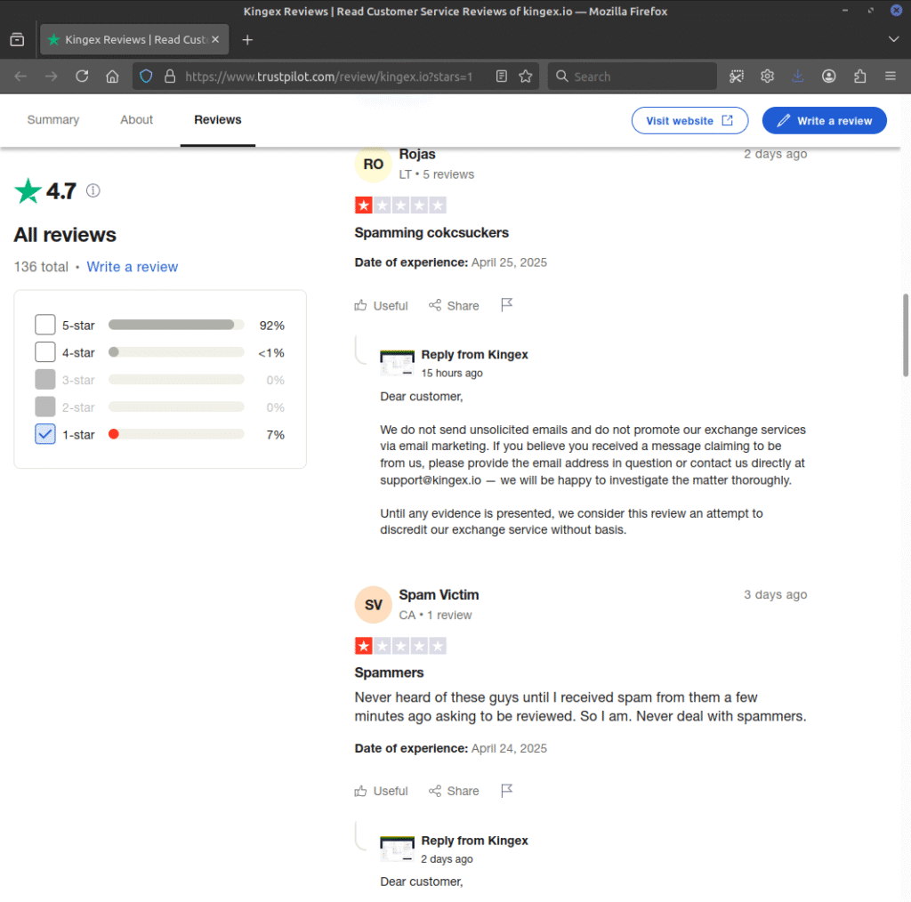 Kingex spam complaints